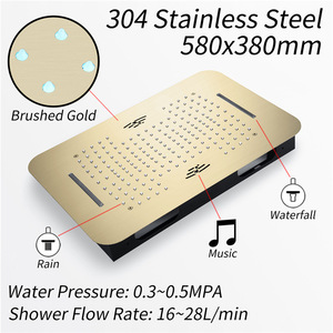 Ensemble de douche encastré au plafond WEIHAO en laiton brossé doré non revêtu avec système de douche LED et haut-parleur musical WH-QL-03 Noir mat - Product Image 2