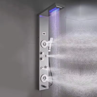 Ensemble de robinetterie de douche contemporain en acier inoxydable noir avec LED et céramique, 5 modes de jet d'eau, panneau de salle de bain style ferme