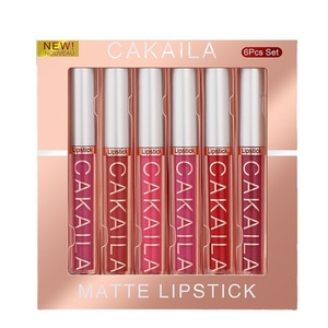 CAKAILA – Coffret de 6 rouges à lèvres liquides minéraux longue tenue effet satiné de luxe, couleur 01, avec porte-clés fleur – Rouge à lèvres mat 2,5g - Product Image 1