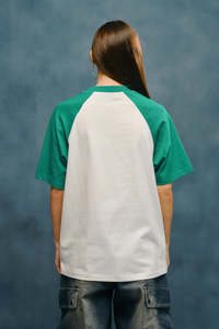 Green <b>White</b> Raglan Short Sleeve Shirt Crew Neck Color Block Loose Fit Casual Streetwear <b>Tee</b> - Product Image 2