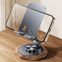 Support de Téléphone et Tablette Portable en Métal et Noyer, Pliable Mini et Ajustable, Intelligent pour Bureau, Support Paresseux