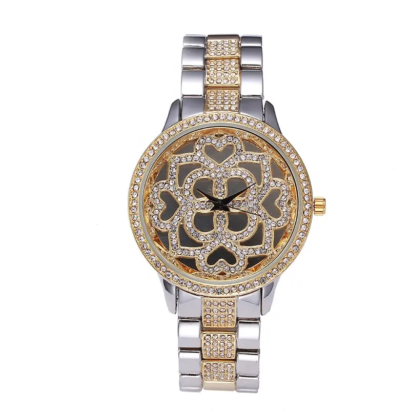 Factory Wholesale Fashion 2023 New Brick Inlaid Quartz Watch Spiral Crown Heart Round Watch