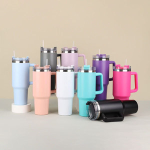 Gobelets de voyage isothermes sans BPA de 40 oz, personnalisables avec logo, pour café, roses, sous vide, pour voiture, avec poignée et paille, en gros - Product Image 3