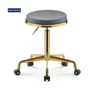 wallybeauty grey leather gold salon rolling barber stool with adjustable height and 360 degree rotation casters swivel stool