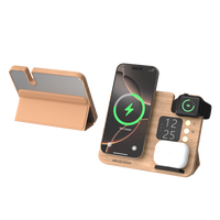2025 Trending Product Nieuwe Aankomst Opvouwbaar Verstelbaar 3 In 1 Snel Hout Draadloze Telefoonoplader Met Aanraakgevoelige Digitale Klok