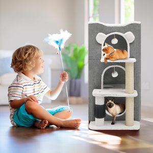3層キャットハウス、屋内猫用キャットベッド、高速道路の洞窟付きモダンなキャットコンドー、スクラッチ & かゆみポスト、クライミングスタンド - Product Image 2