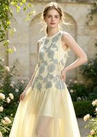 Nouvelle collection printemps/été, broderie florale tridimensionnelle, paillettes de feux d'artifice, tissu en maille ajourée