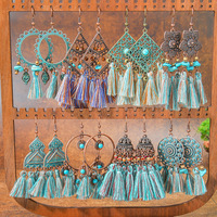 Boucles d'oreilles pendantes ethniques vintage bohèmes rétro antique à thème turquoise, bijoux bohèmes, cadeau pour femmes