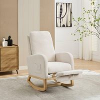 Fauteuil à bascule moderne en bois confortable pour chambre d'enfant, avec repose-pieds rétractable et rembourré, idéal pour salon et chambre à coucher