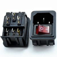 AC-02A 10A 250V prise de courant alternatif avec interrupteur à bouton-poussoir à bascule rouge à 4 broches