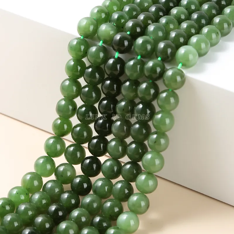 卸売6/8/10mm天然グリーンジェイドジェムストーンスムースラウンドルースビーズHetian Green Jade Beads for Jewelry Making