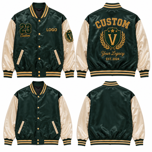 Custom Satin Varsity <b>Jacket</b> <b>Men</b> Embroidered Bomber <b>Jacket</b> With Custom Logo OEM ODM Streetwear <b>Baseball</b> Supplier - Product Image 3