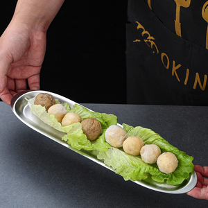 Assiette coulissante en acier inoxydable pour crevettes, plateau à sushi long de style japonais, assiette créative pour la maison, vaisselle de cuisine - Product Image 4
