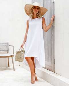 Custom Cheap <strong>Clothing</strong> <strong>Summer</strong> Breathable Plus Size Long White Vacation Dresses Sleeveless Casual Linen Dress Vestido for Ladies - Product Image 1