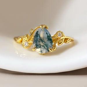 Anillo Apilable de Joyería Fina Clásica y Sencilla Personalizada, Chapado en Oro de 18k con Piedra Preciosa de Ágata Musgosa, Anillos de Compromiso y Boda para Mujer - Product Image 3