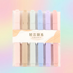 Wholesale OEM Custom <b>Cute</b> Highlighter Cheap Morandi Colors Pastel 6-Color Promotional Use Marker Pen Set Oblique Brush Tip - Product Image 1