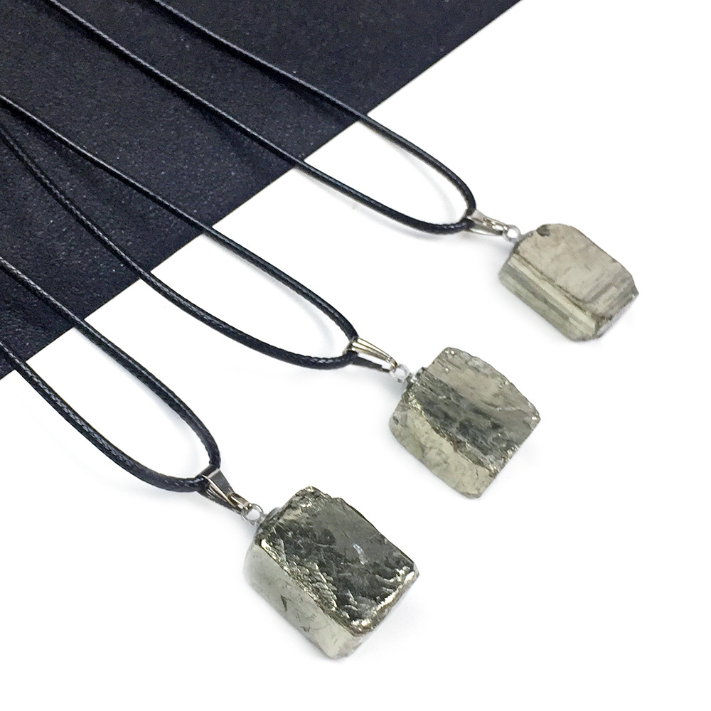 Fool/'s Gold Shooting Star - Adjustable Soft Black Poly Woven Washable Cord Stainless Steel Bail 20mm Golden Pyrite Pendant 0.79 Tall Gemstone Tribal Ethnic Carved Necklace