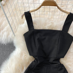 Kunden spezifischer Overall Damen hose mit weitem Bein Bund schwarzer Riemen overall - Product Image 2