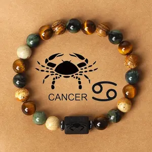 DAIHE 12 Zodiac Signs Bracelet Fashion Black Obsidian Natural Stone Beaded Jewelry Friendship Gift For Women