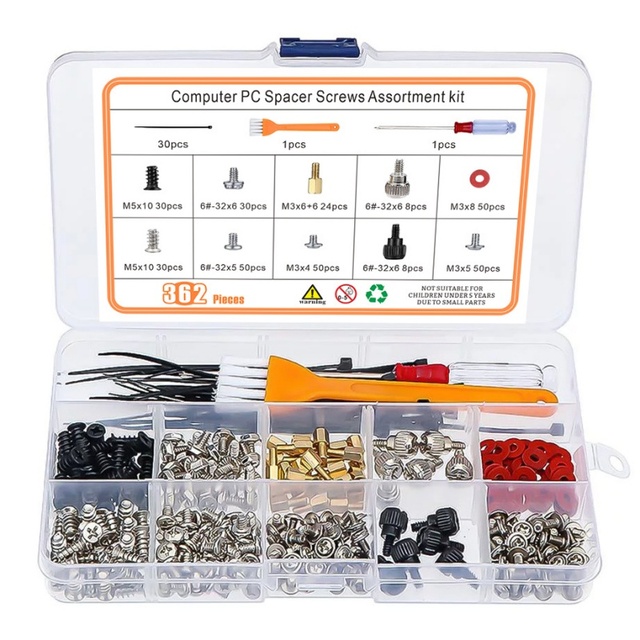 OKYN-G6793 Hard Disk DIY Motherboard PC Personal Computer Assemble Case Fan Hand Screw Bolt Standoff Washer Assortment Kit Box