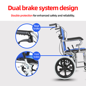 접이식 스틸 수동 휠체어 노인 성인 환자 수송을위한 핸드 브레이크가있는 경량 소형 내구성 휠 의자 - Product Image 2