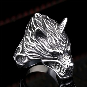Anillo de Dedo de Acero Inoxidable con Cabeza de Lobo, Estilo Vikingo Nórdico, para Hombre - Product Image 4