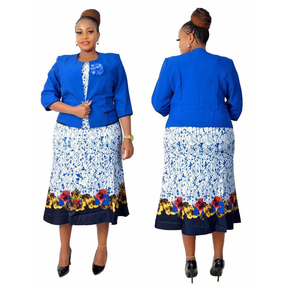 Quality Formal Pattern Turkey Women Plus Size African Church Suits Two Pieces <b>Set</b> Knee Length Dress - Product Image 4