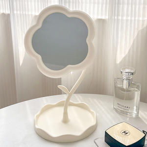 Miroir de maquillage de bureau en forme de fleur avec plateau de rangement, rotation à 360 degrés, pour étudiants, dortoir, bureau, utilisation comme miroir de vanité - Product Image 4