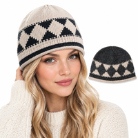 Bonnet vintage à motif Argyle, bonnet court unisexe pour l'hiver, design géométrique classique, chapeau décontracté pour tous les jours