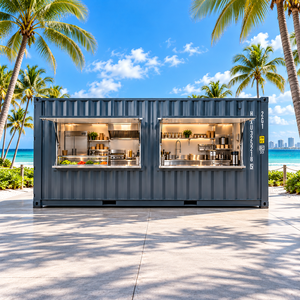 Restaurant en conteneur maritime modifié gris avec fenêtres de cuisine ouvertes pour kiosque alimentaire - Product Image 3