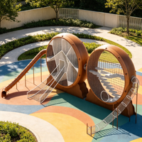 Grand équipement de jeu à thème avec structure de grimpeuse en filet et toboggan tubulaire, aire de jeux extérieure pour enfants pour écoles et parcs communautaires