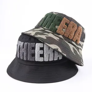 Kustom topi nelayan fashion kualitas tinggi topi ember Camo bordir handuk dengan logo Anda sendiri