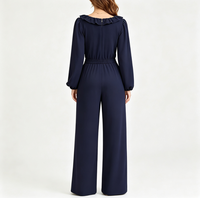 Mono elegante personalizado OEM para mujer con volantes, cuello cuadrado, manga farol, cinturón y pierna ancha, ideal para oficina, negocios, uso diario o fiestas.