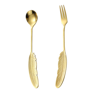 Juego de cuchara y tenedor de plumas, utensilios de postre de acero inoxidable 304 de colores para mezclar pasteles, frutas y café - Product Image 5