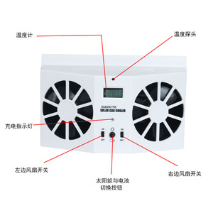 Refroidisseur solaire pour voiture, double ventilateur, circulateur d'air pour le refroidissement de l'intérieur du véhicule, avec affichage numérique et interrupteurs marche/arrêt - Product Image 2