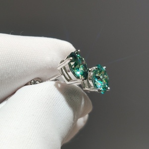 Boucles d'oreilles rondes brillantes, en argent sterling 925, 2 Carat, bleu et vert, bijoux en pierres précieuses - Product Image 3