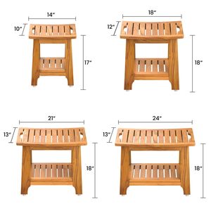 Tabouret de salle de bain à deux niveaux en teck Yunzhu Home Furnishings, 14, 18, 21, 24 pouces, siège de douche en bois avec étagère de rangement - Product Image 1