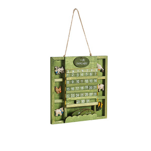 Mini calendrier mural en bois vert style méditerranéen, calendrier perpétuel de bureau en pin, design nature morte - Product Image 2