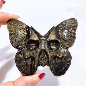 Ym — perles en cristal naturel sculpté à <span class=keywords><strong>la</strong></span> <span class=keywords><strong>main</strong></span>, obsidienne en obsidienne avec ailes de papillon, accessoire de décoration, vente en gros - Product Image 4