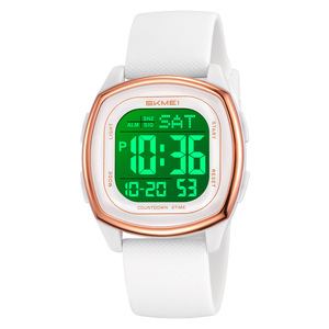 Skmei Digital <b>Watch</b> White Silicone Band 50m Waterproof <b>Electronic</b> <b>Watch</b> Unisex Student Model Multifunction Alarm Luminous - Product Image 2
