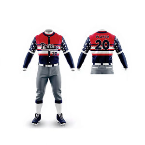 Maillot de baseball sublimé à manches longues pour homme des Phillies avec motif étoiles, en polyester respirant, coupe classique - Product Image 1