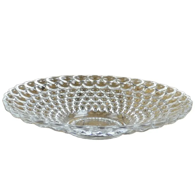 Plat en verre de 14 pouces pour assiette de fruits de mariage décoration plateau de nourriture froide fête cristal clair verrerie