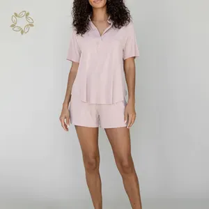 women sleepwear bamboo polo tshirts and pants Sustainable women pyjamas organic jersey pajama set