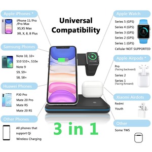 Cargador inalámbrico Qi para teléfono móvil, estación de carga <span class=keywords><strong>3</strong></span> en 1, portátil, para iPhone, auriculares Air Pod - Product Image 3