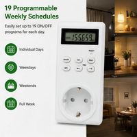 Temporizador Automático con Enchufe, Controlador Semanal Digital LCD con 19 Programas de Temporizador para Electrodomésticos