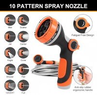 Tuyau d'arrosage métallique 25 pieds, anti-plis, léger, pour jardin extérieur, en acier inoxydable, diamètre 16 mm, connecteurs en laiton, buse 10 fonctions