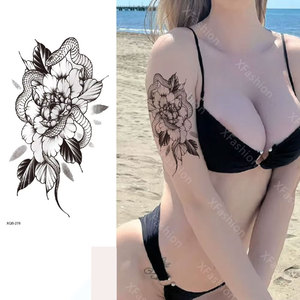Pegatinas de Tatuajes Temporales Serie XQB, Diseño Personalizado de Chica Sexy con Flores Negras, Papel Impermeable para Aplicación en el <span class=keywords><strong>Brazo</strong></span>, Impresión Serigrafiada - Product Image 1