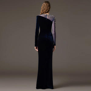 Vestido de noche listo para usar de alta calidad, <span class=keywords><strong>Serie</strong></span> de celebridades 2025, terciopelo dorado con cuentas resistente y Vestido largo de malla. - Product Image 2