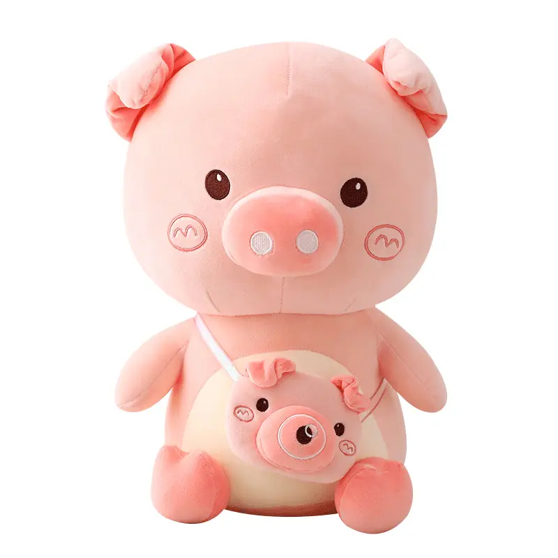 23-60cm soft stuffed plush baby toy hot sell lovely sitting pink pig with camera bag