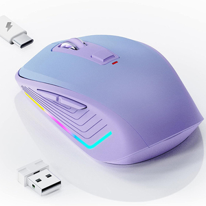 Ratón inalámbrico, con retroiluminación RGB ratón de ordenador, ratón silencioso recargable 2,4G/BT5.1, ratón óptico <span class=keywords><strong>USB</strong></span> para oficina en casa - Product Image 2